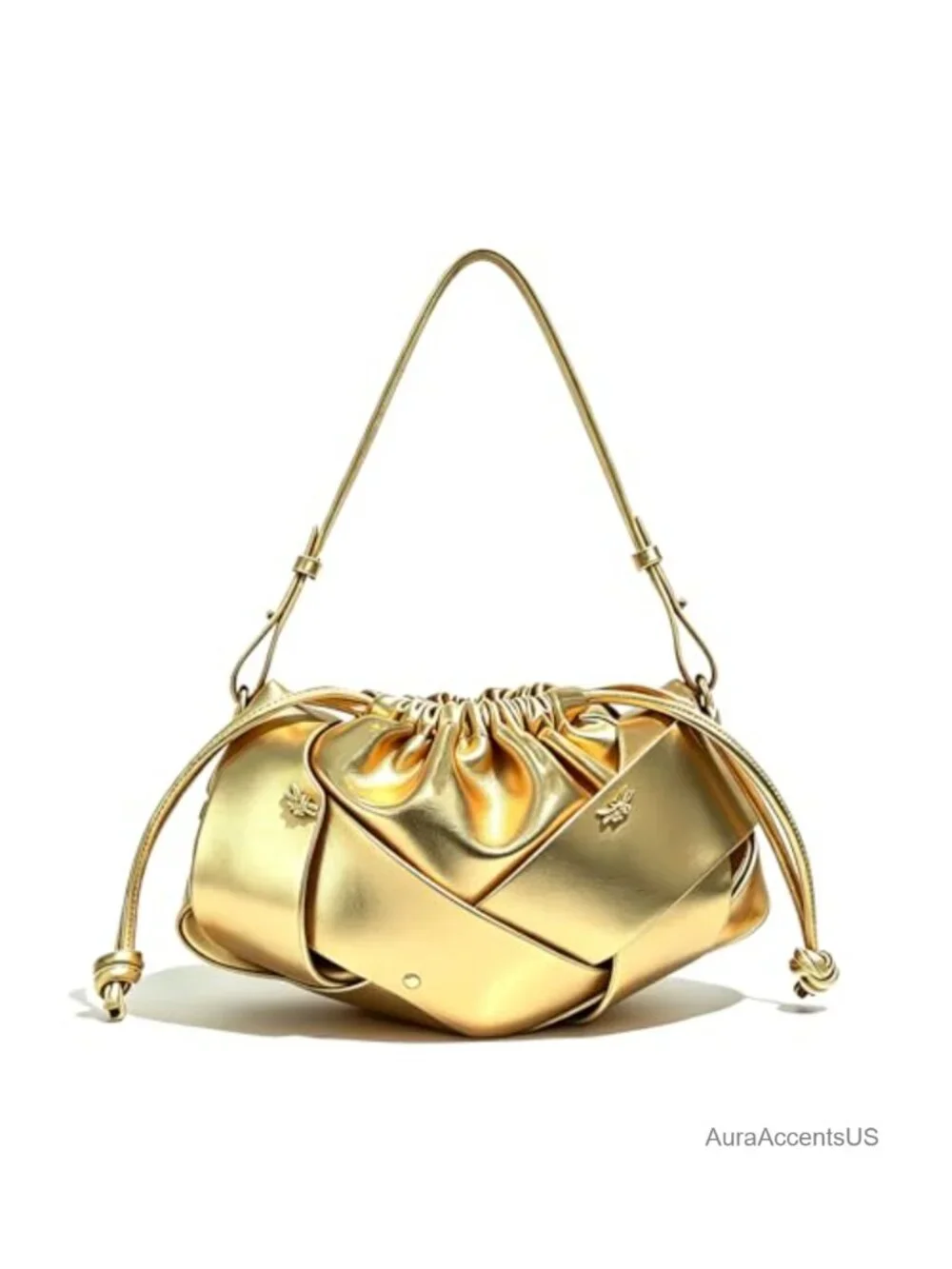 Woven PU Leather Drawstring Bucket Bag Hobo Shoulder Crossbody Clutch Purse
